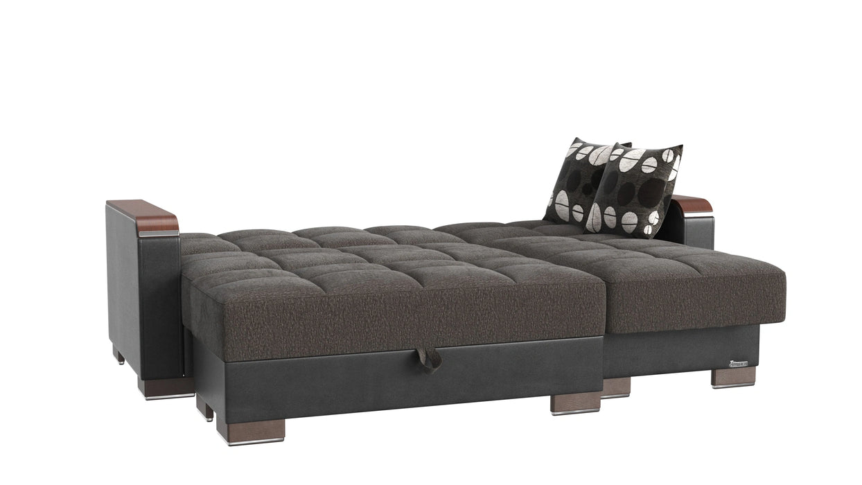 Ottomanson Armada X Collection Upholstered Convertible Wood Trimmed Chaise Lounge with Storage