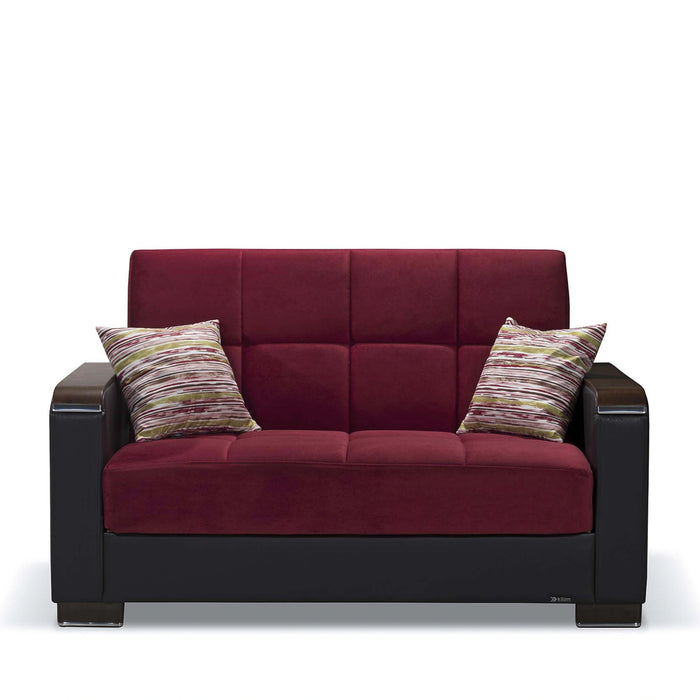 Ottomanson Armada X Collection Upholstered Convertible Wood Trimmed Loveseat with Storage