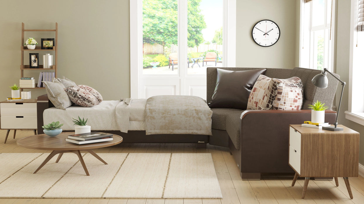 Ottomanson Armada X Collection Upholstered Convertible Wood Trimmed Sectional with Storage
