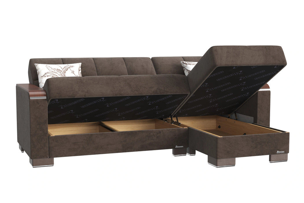 Ottomanson Armada X Collection Upholstered Convertible Wood Trimmed Chaise Lounge with Storage