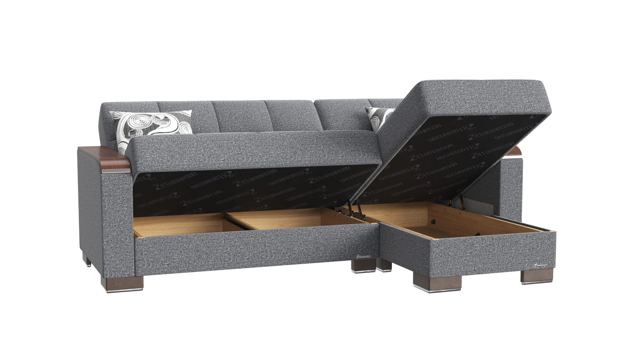Ottomanson Armada X Collection Upholstered Convertible Wood Trimmed Chaise Lounge with Storage