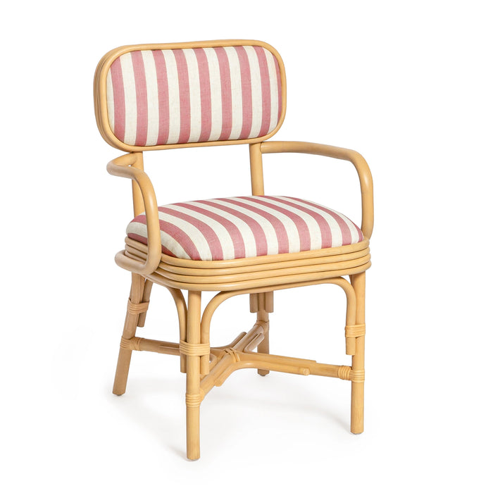 Dorine Striped Performance Linen &amp; Rattan Dining Armchair