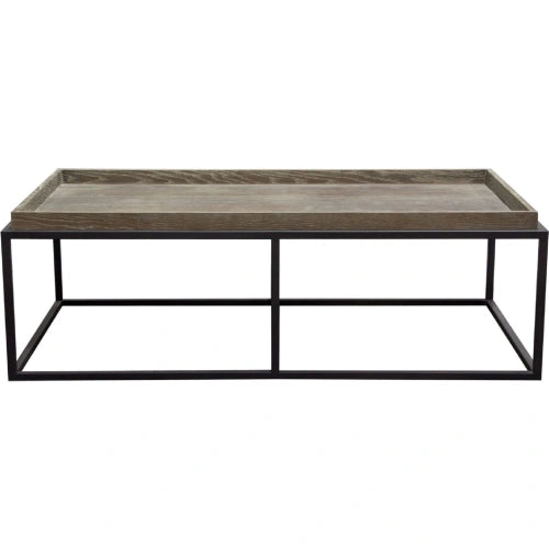 Lex Rectangle Cocktail Table in Rustic Oak Veneer Finish Top w/ Black Powder Coated Metal Base