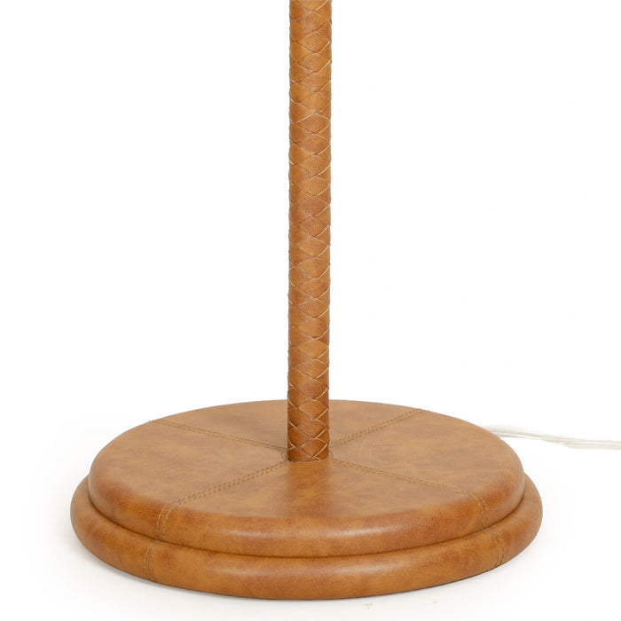 Keria Natural Vegan Leather and Raffia Contract-Grade Floor Lamp