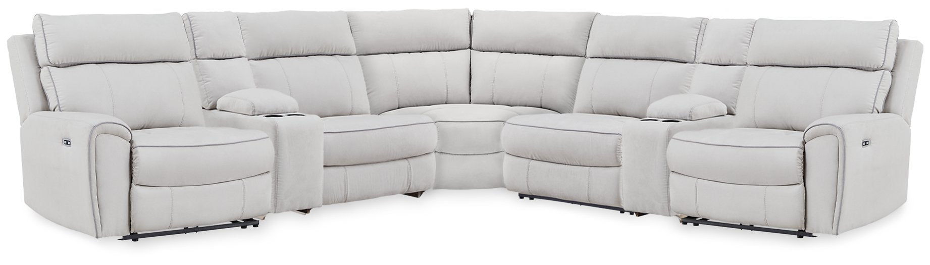 Social Pointe Reclining Sectional with Storage Consoles - Home And Beyond