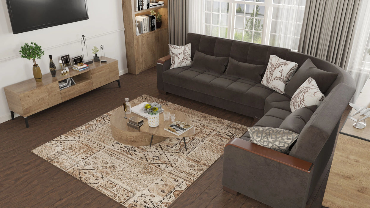 Ottomanson Armada X Collection Upholstered Convertible Wood Trimmed Sectional with Storage