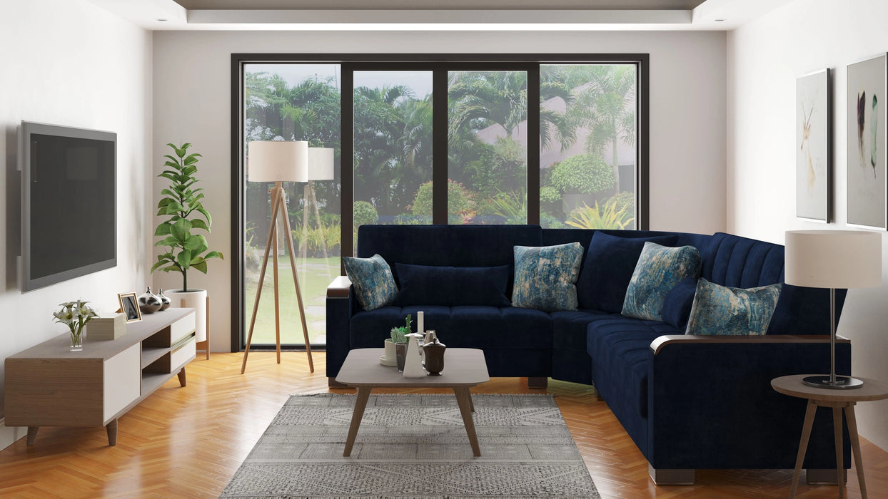 Ottomanson Armada X Collection Upholstered Convertible Wood Trimmed Sectional with Storage