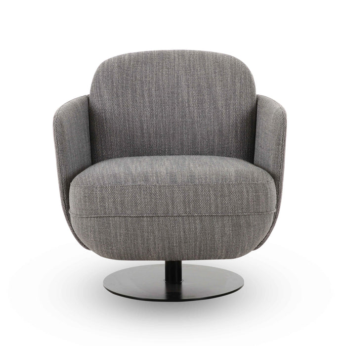 Solange Grey Textured Contract-Grade Weave Fabric Swivel Accent Chair