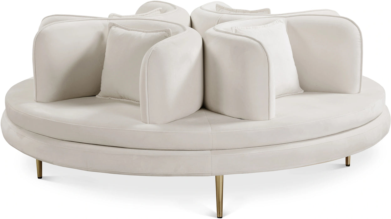 Circlet Cream Velvet Round Sofa Settee