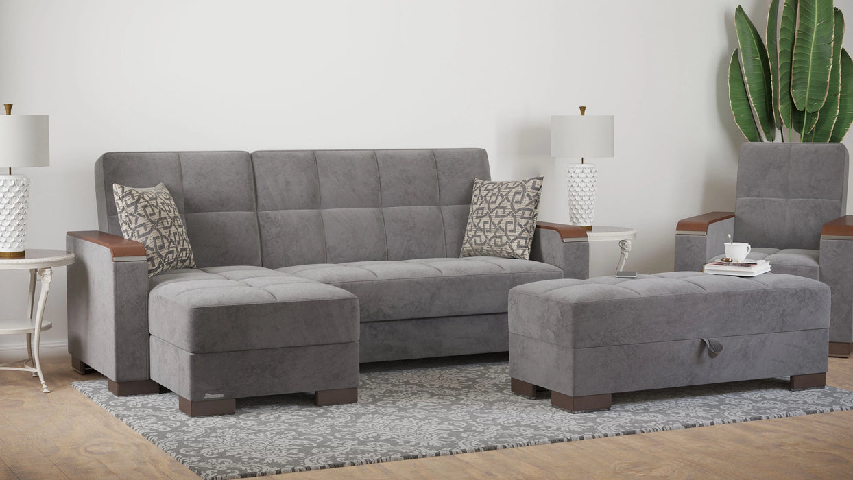 Ottomanson Armada X Collection Upholstered Convertible Wood Trimmed Ottoman with Storage