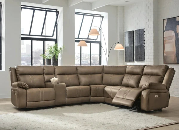 Max-Momentum 6-Piece Biscotti Power Reclining L-Shape Sectional with Audio Console