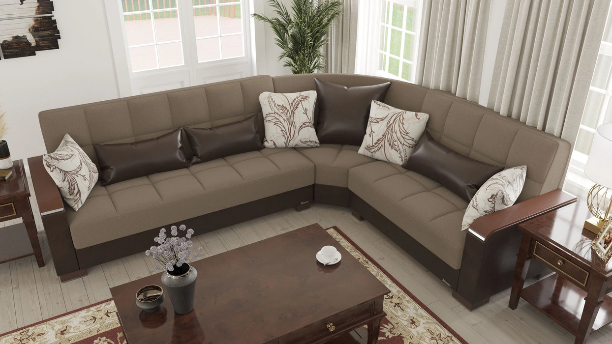 Ottomanson Armada X Collection Upholstered Convertible Wood Trimmed Sectional with Storage