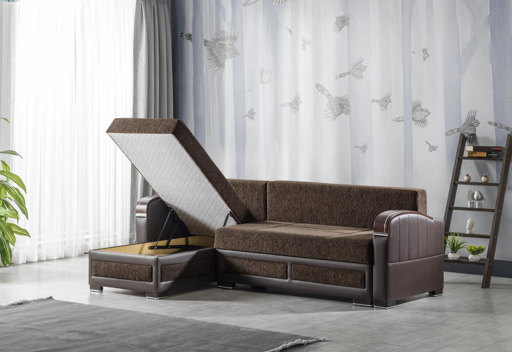 Ottomanson Maya Collection Upholstered Convertible Sectional with Storage