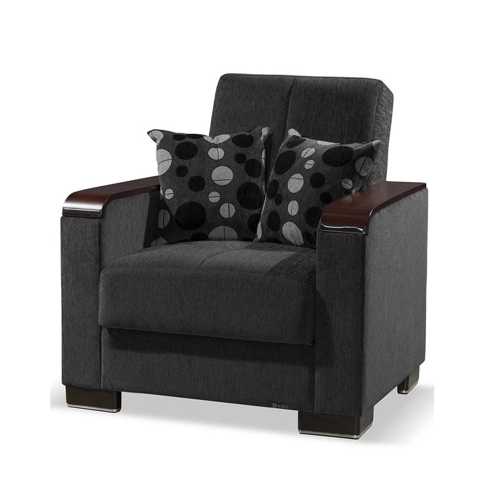 Ottomanson Armada X Collection Upholstered Convertible Wood Trimmed Armchair with Storage