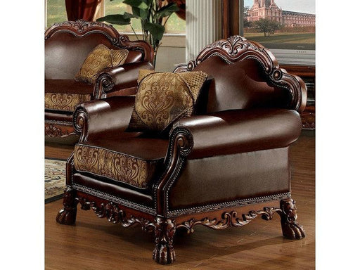 Dresden Brown PU & Chenille, Cherry Oak Chair & 1 Pillow image