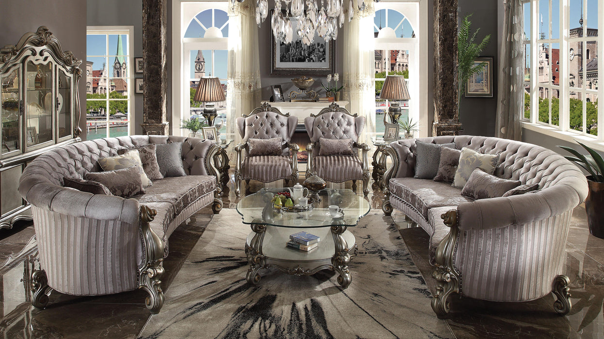 Versailles Velvet & Antique Platinum Sofa w/5 Pillows - Home And Beyond
