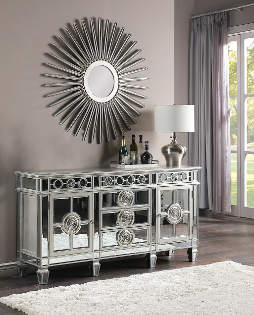 Varian Mirrored & Antique Platinum Server - Home And Beyond