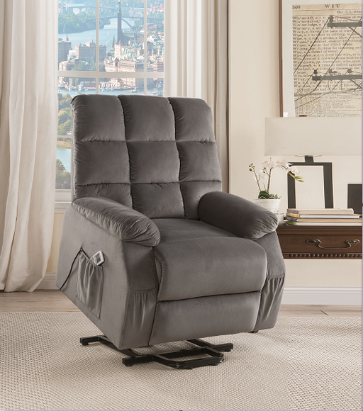 Ipompea Gray Velvet Recliner w/Power Lift & Massage image