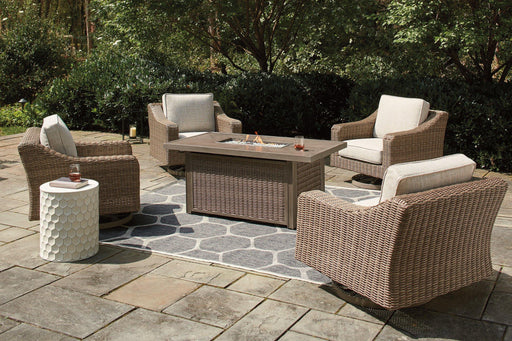 Beachcroft Beachcroft Fire Pit Table with Four Nuvella Swivel Lounge Chairs - Home And Beyond