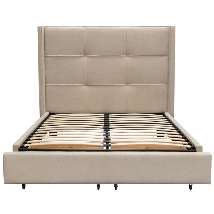 Beverly Eastern King Bed with Integrated Footboard Storage Unit & Accent Wings in Sand Fabric By Diamond Sofa