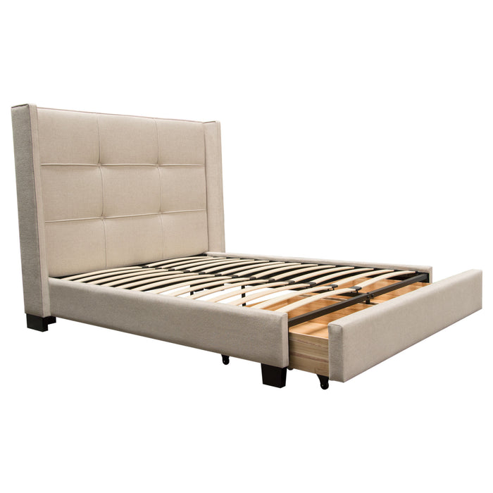 Beverly Queen Bed with Integrated Footboard Storage Unit & Accent Wings in Sand Fabric By Diamond Sofa