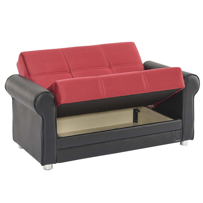 Ottomanson Avalon Collection Upholstered Convertible Loveseat with Storage, Burgundy