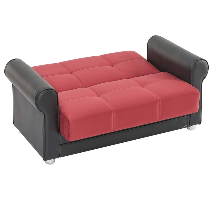 Ottomanson Avalon Collection Upholstered Convertible Loveseat with Storage, Burgundy