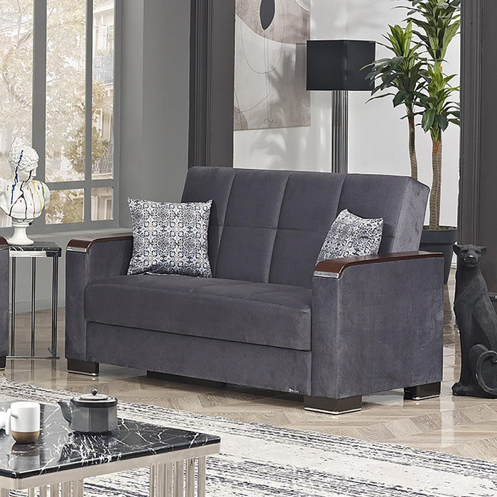 Ottomanson Armada X Collection Upholstered Convertible Wood Trimmed Loveseat with Storage - Home And Beyond