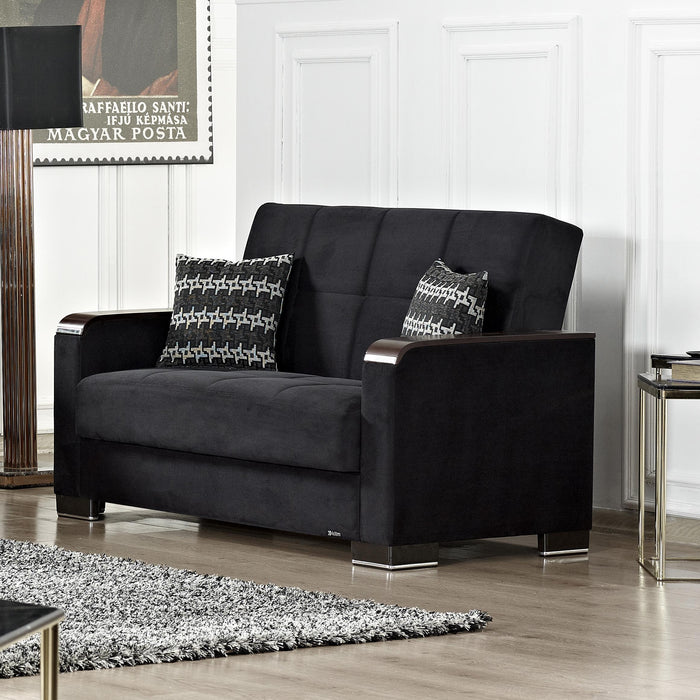 Ottomanson Armada X Collection Upholstered Convertible Wood Trimmed Loveseat with Storage - Home And Beyond