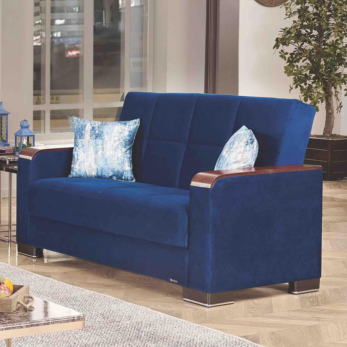 Ottomanson Armada X Collection Upholstered Convertible Wood Trimmed Loveseat with Storage - Home And Beyond