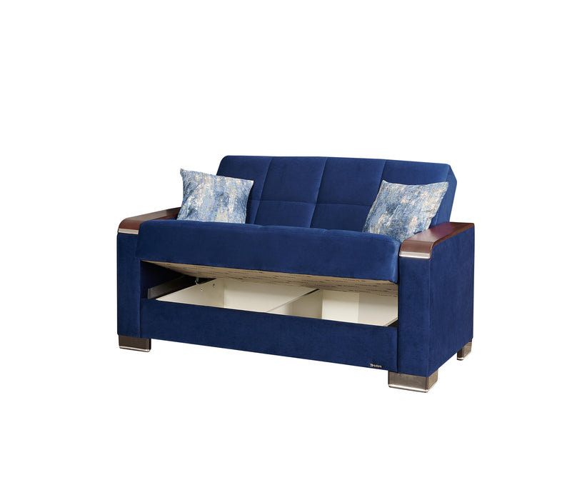 Ottomanson Armada X Collection Upholstered Convertible Wood Trimmed Loveseat with Storage - Home And Beyond