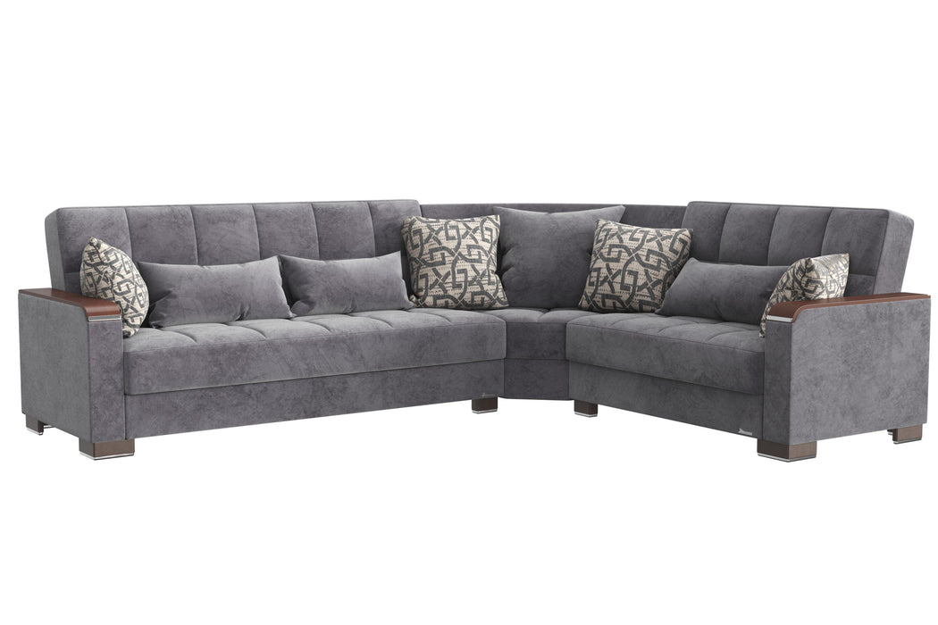 Ottomanson Armada X Collection Upholstered Convertible Wood Trimmed Sectional with Storage