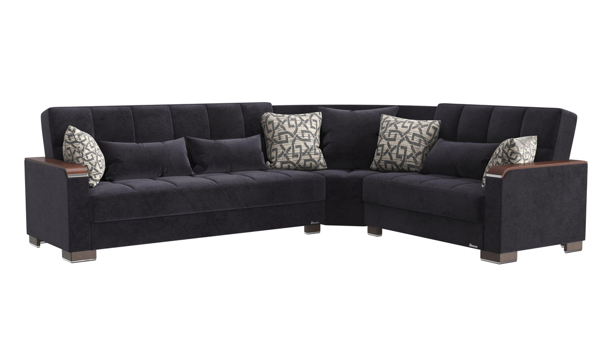 Ottomanson Armada X Collection Upholstered Convertible Wood Trimmed Sectional with Storage