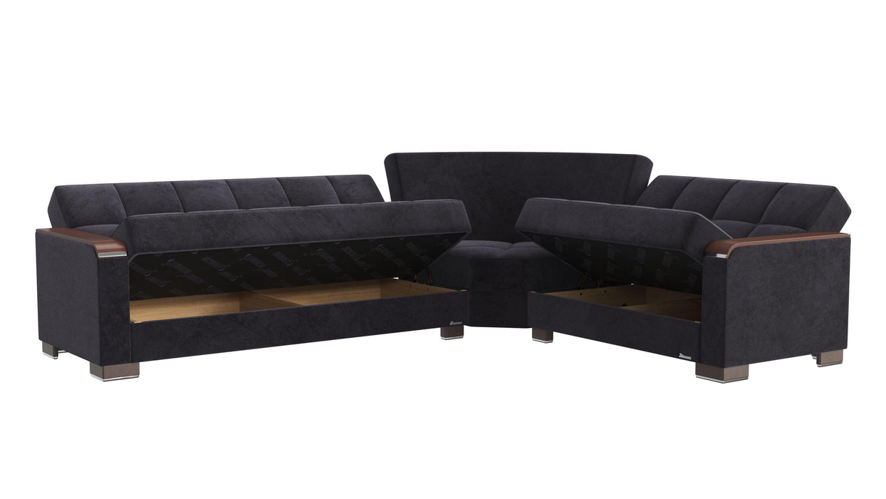 Ottomanson Armada X Collection Upholstered Convertible Wood Trimmed Sectional with Storage
