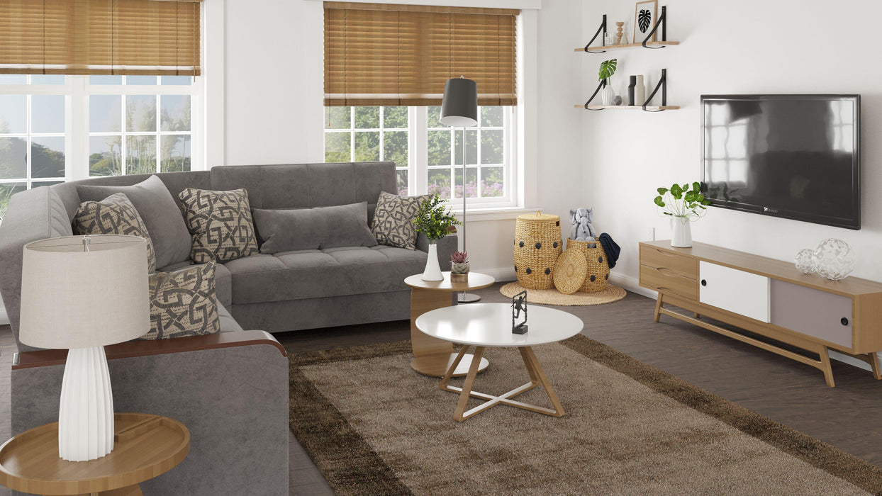 Ottomanson Armada X Collection Upholstered Convertible Wood Trimmed Sectional with Storage