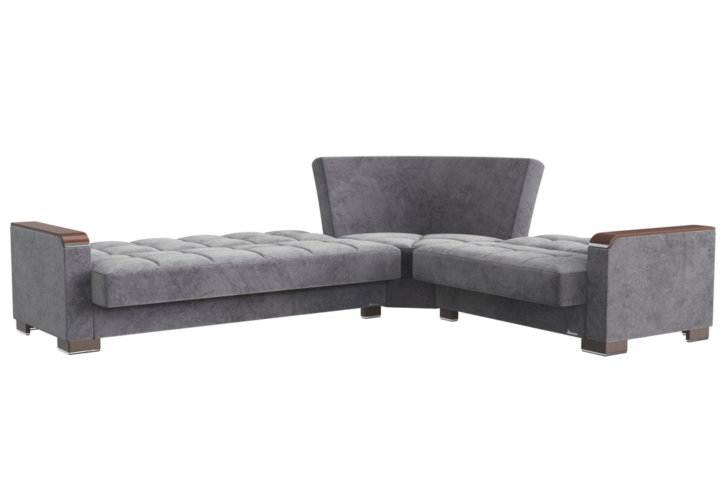 Ottomanson Armada X Collection Upholstered Convertible Wood Trimmed Sectional with Storage