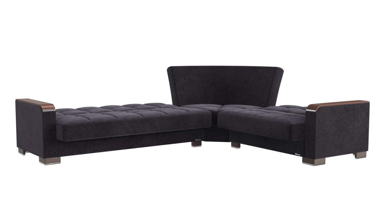 Ottomanson Armada X Collection Upholstered Convertible Wood Trimmed Sectional with Storage