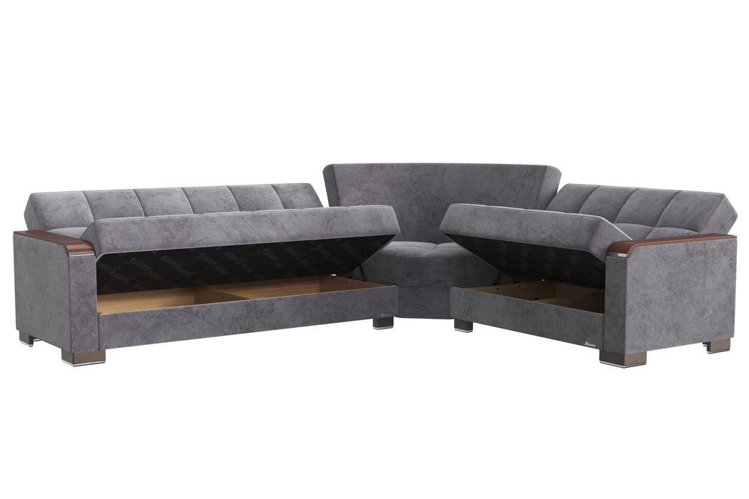 Ottomanson Armada X Collection Upholstered Convertible Wood Trimmed Sectional with Storage