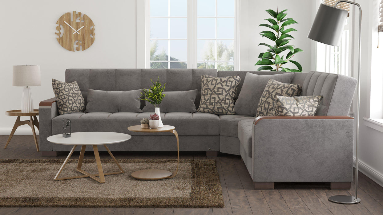 Ottomanson Armada X Collection Upholstered Convertible Wood Trimmed Sectional with Storage