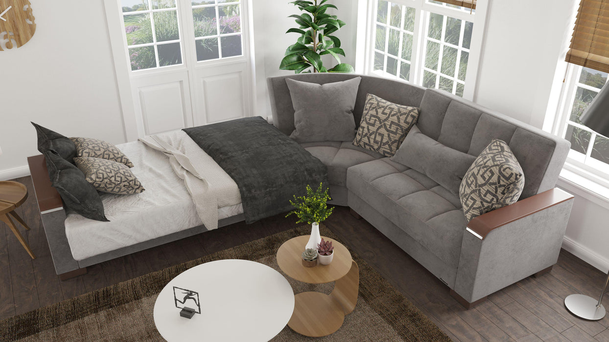 Ottomanson Armada X Collection Upholstered Convertible Wood Trimmed Sectional with Storage