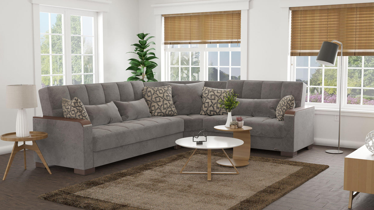 Ottomanson Armada X Collection Upholstered Convertible Wood Trimmed Sectional with Storage