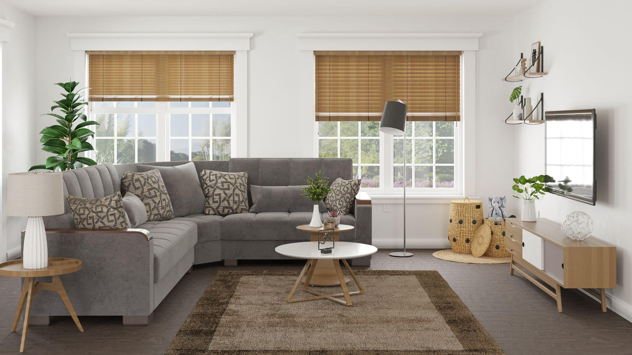 Ottomanson Armada X Collection Upholstered Convertible Wood Trimmed Sectional with Storage