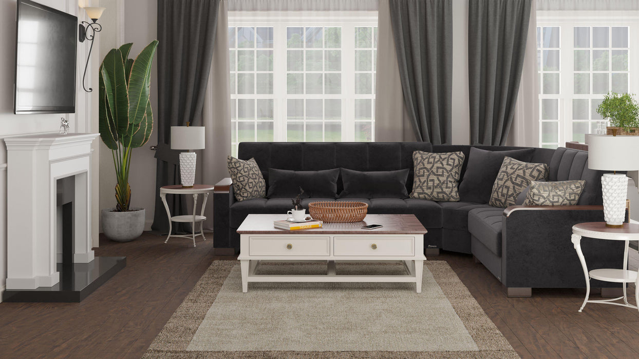 Ottomanson Armada X Collection Upholstered Convertible Wood Trimmed Sectional with Storage