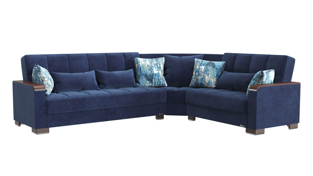 Ottomanson Armada X Collection Upholstered Convertible Wood Trimmed Sectional with Storage