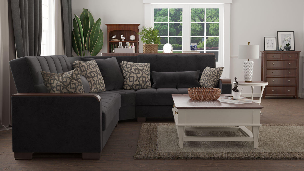 Ottomanson Armada X Collection Upholstered Convertible Wood Trimmed Sectional with Storage