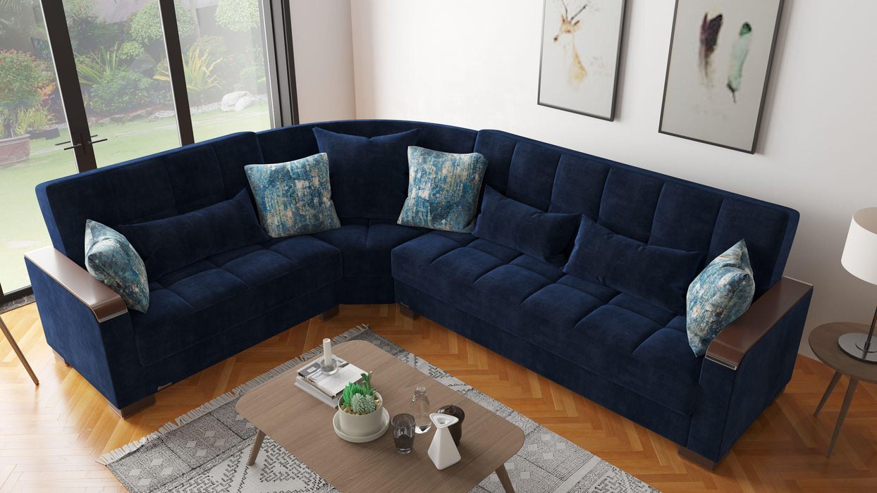 Ottomanson Armada X Collection Upholstered Convertible Wood Trimmed Sectional with Storage