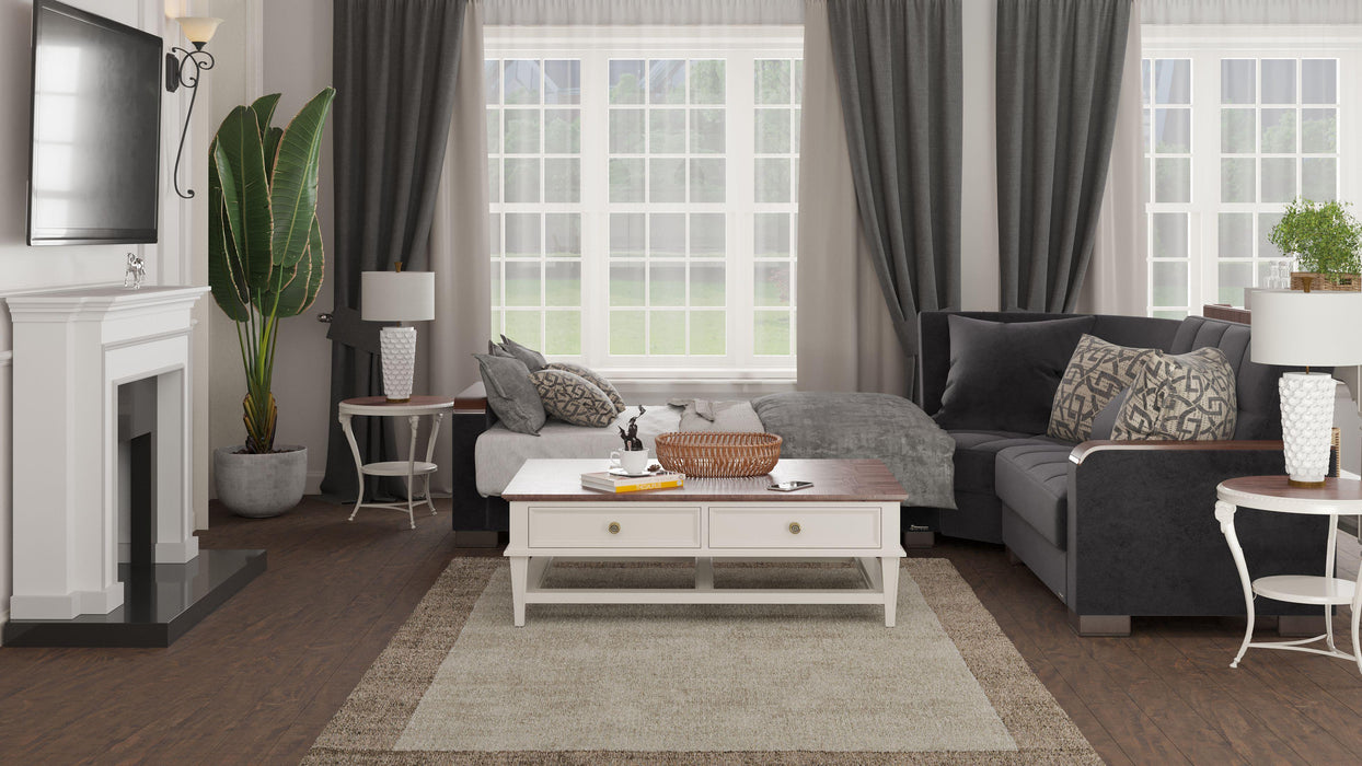 Ottomanson Armada X Collection Upholstered Convertible Wood Trimmed Sectional with Storage