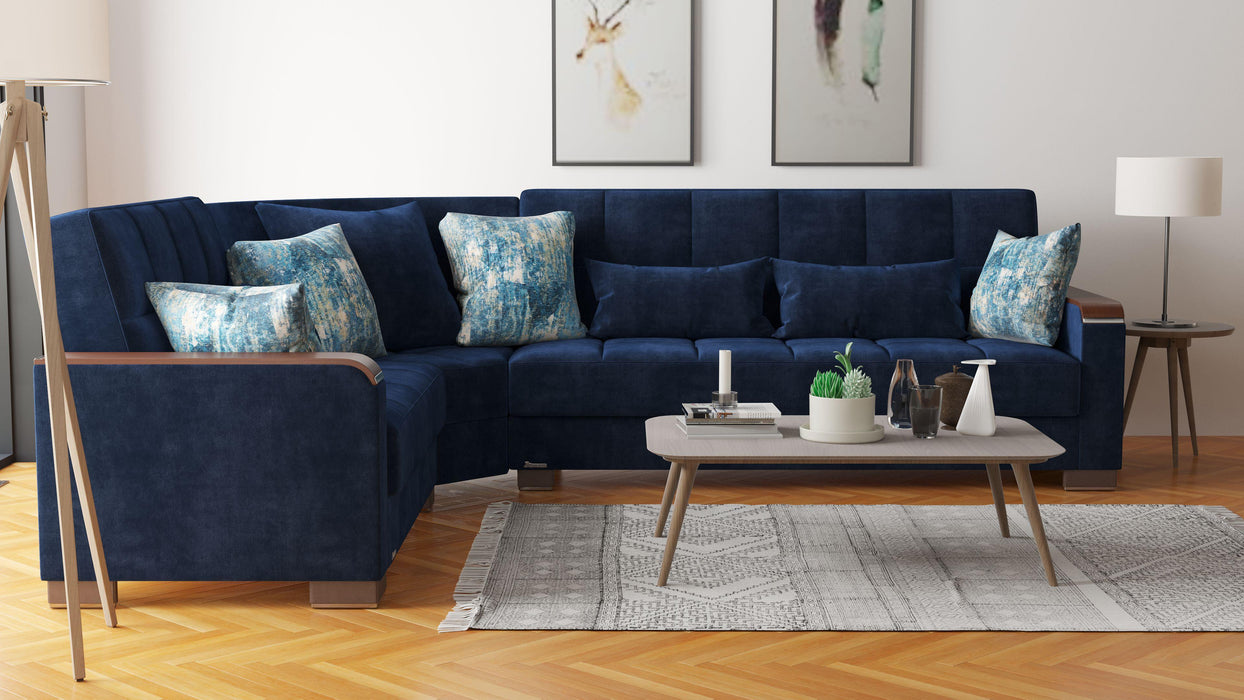 Ottomanson Armada X Collection Upholstered Convertible Wood Trimmed Sectional with Storage