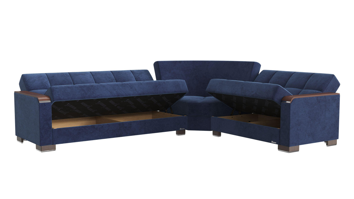 Ottomanson Armada X Collection Upholstered Convertible Wood Trimmed Sectional with Storage