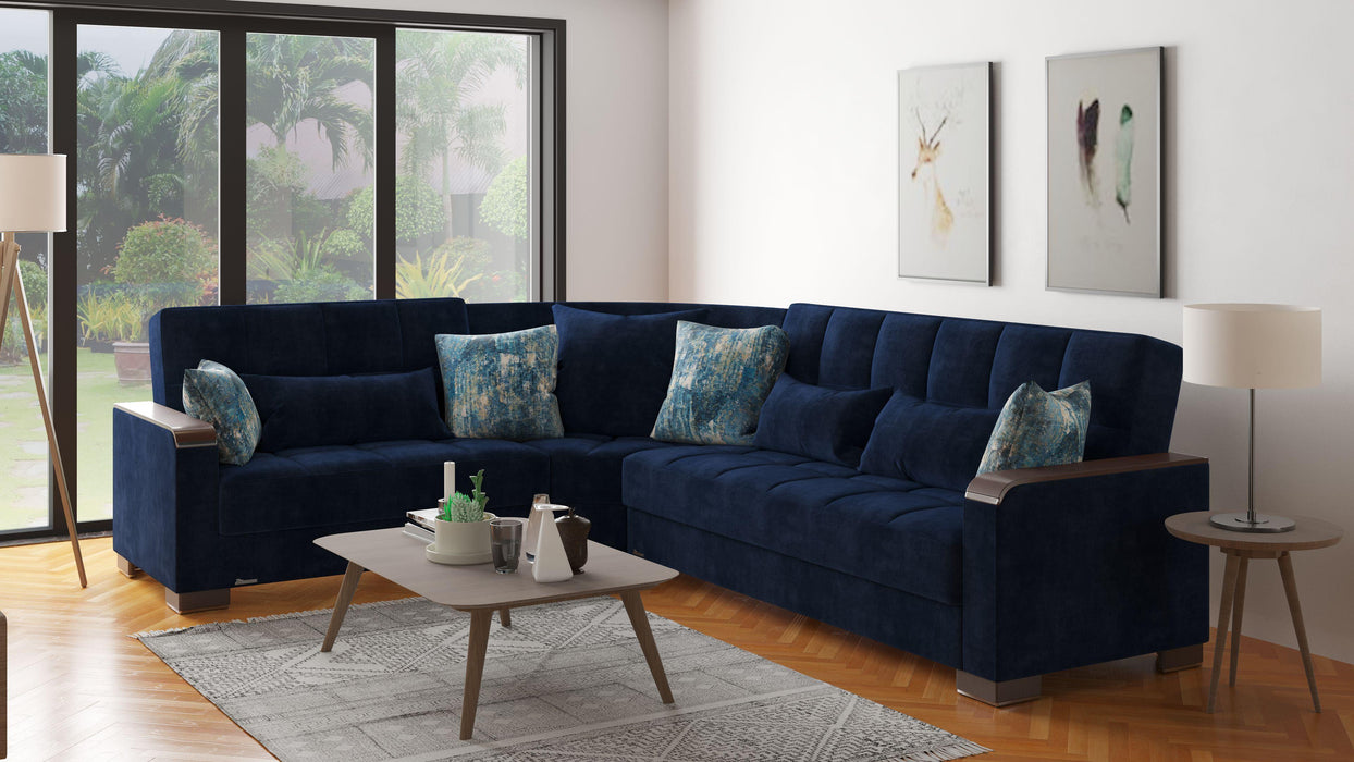 Ottomanson Armada X Collection Upholstered Convertible Wood Trimmed Sectional with Storage